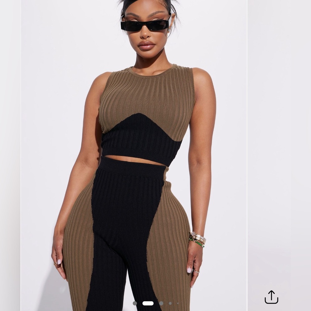 Fashion Nova Two-Tone Ribbed Set - Black and Brown